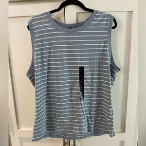Blue and white striped sleeveless shirt. Banana Republic, xl, never worn.
